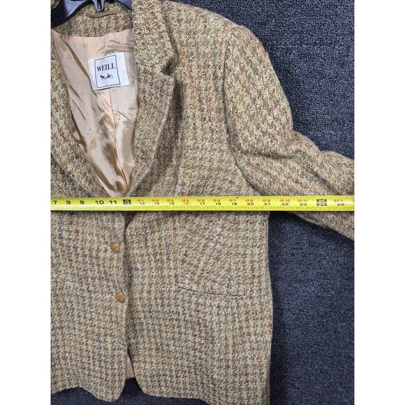Weill Blazer Womens 16 Brown Wool Tweed Houndstooth Check Lined Jacket Coat - Picture 10 of 10